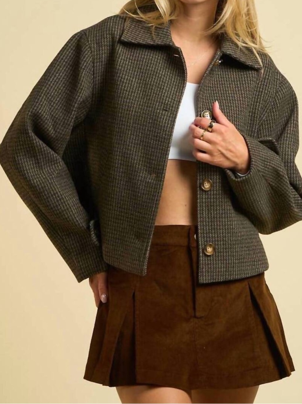 ANWND Houndstooth Jacket in Olive Brown Size Medium